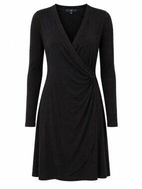 🦋 2/30 Gap Black Faux Wrap Long Sleeve Dress Size S